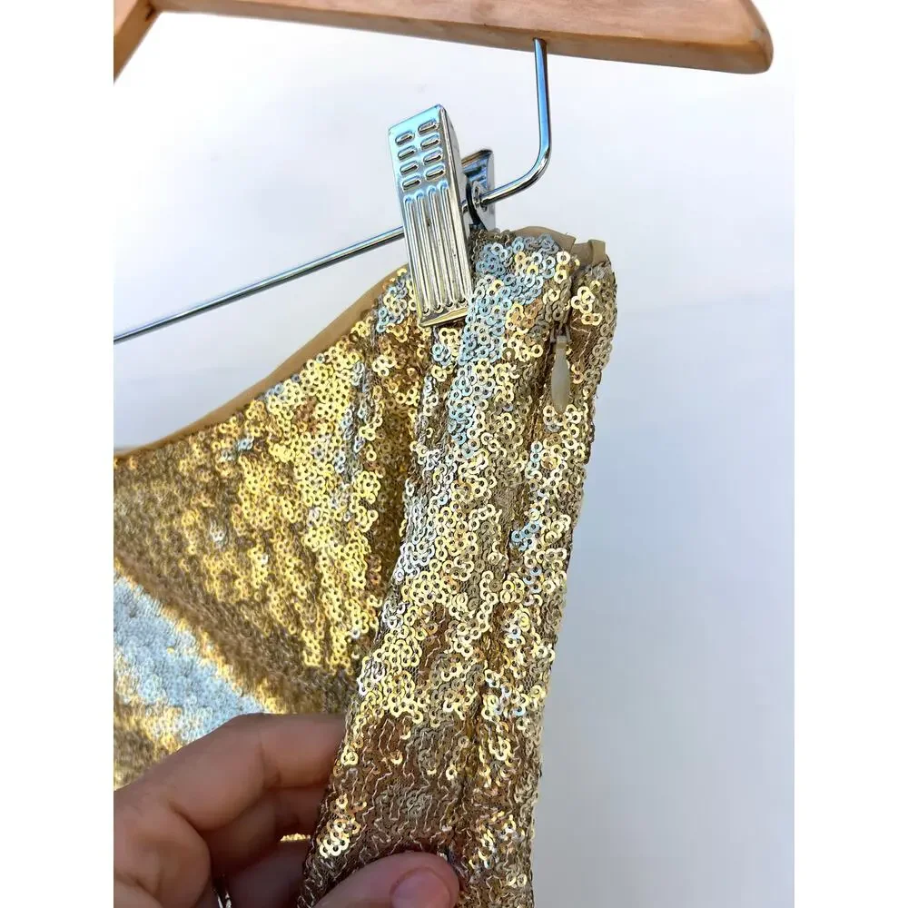 Walter Baker Mallory Mini Skirt Short Gold Sequins Glam Going Out 10 Sparkly